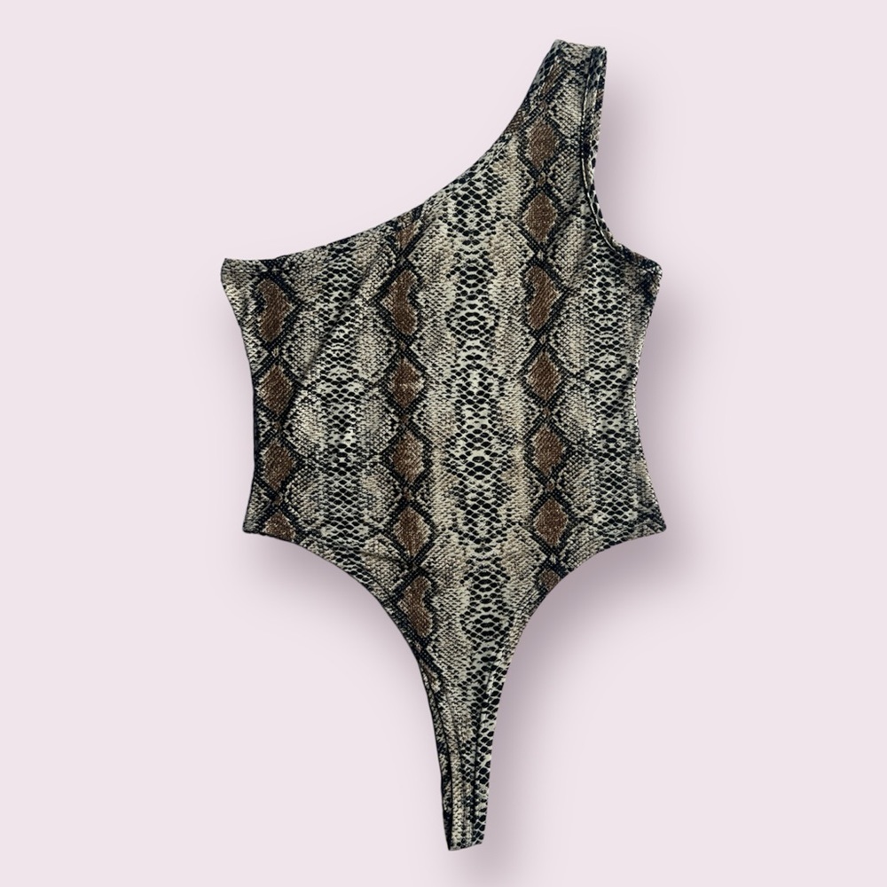 Snakeprint One Shoulder Tank Bodysuit Large